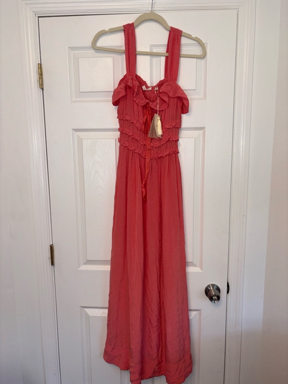 DÔEN Carolynn Dress Coral Rose NWT Medium Romantic Ruffle Midi Dress - Picture 8 of 16
